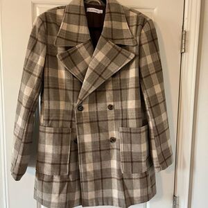 JustFab Brown and Cream Pea Coat with Structured Shoulders
